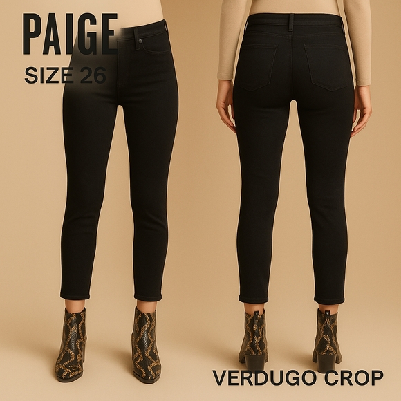 Paige Women’s Verdugo Crop Black Skinny Jeans Size 26 - Picture 1 of 12